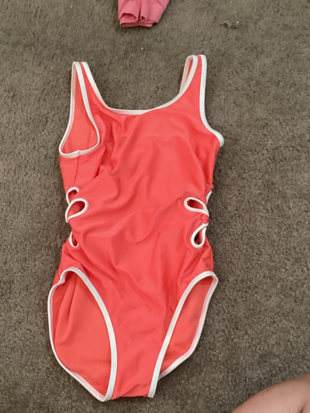 Cat & Jack Coral Pink One-Piece Girls Swimsuit with White Trim